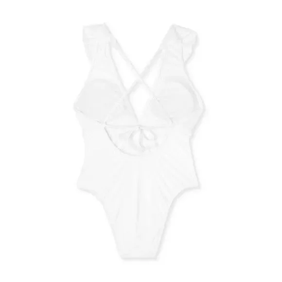 Women's Plunge Flounce Neckline One Piece Swimsuit - Shade & Shore White L - Picture 5 of 5